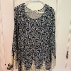 Blu Pepper Navy Tunic Top with Elegant Lace Design